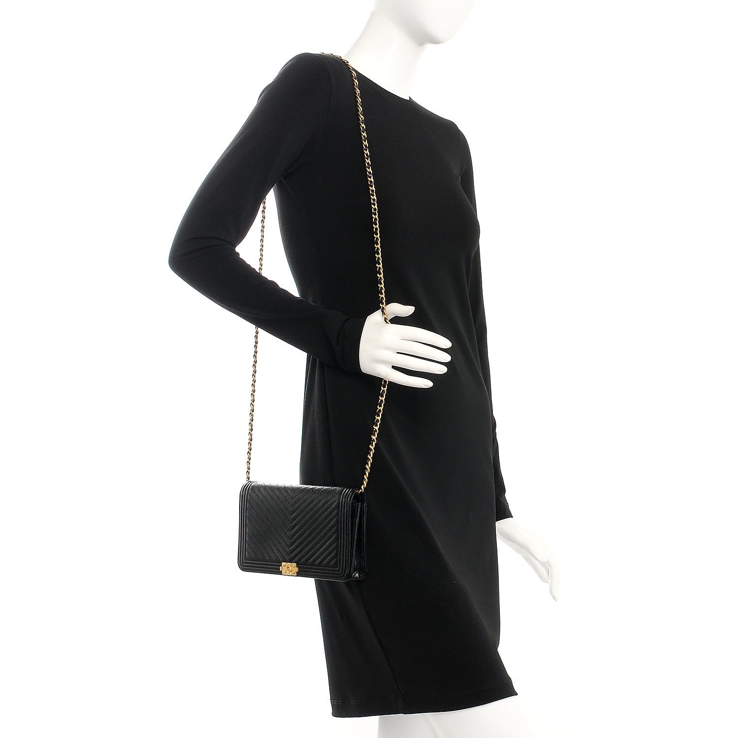 Chanel Caviar Quilted Boy Wallet On Chain WOC Black 2 of 9