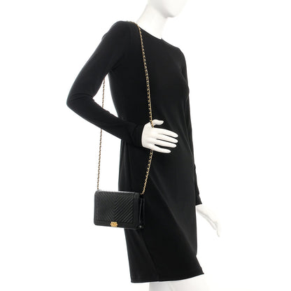 Chanel Caviar Quilted Boy Wallet On Chain WOC Black 2 of 9