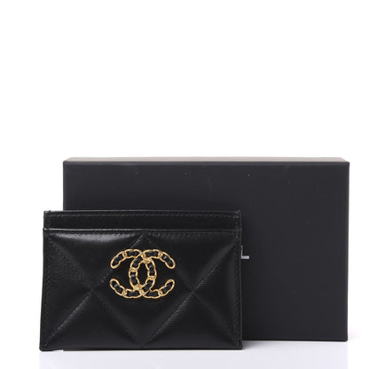 Chanel Shiny Goatskin Quilted Chanel 19 Card Holder Black 11 of 11