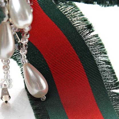 Gucci Grosgrain Web Pearl Crystal Bow Brooch 6 of 7