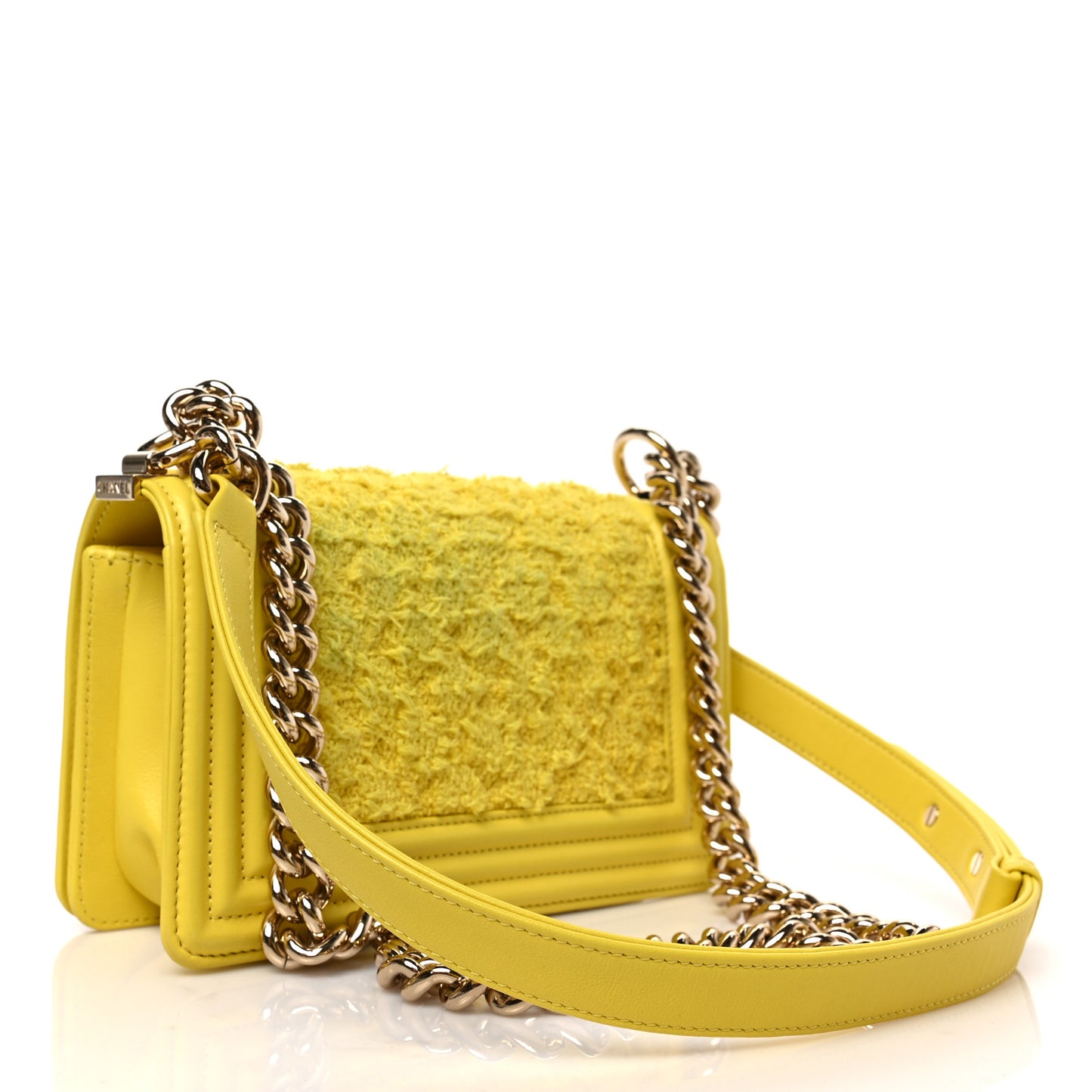 Lambskin Tweed Small Boy Flap Yellow