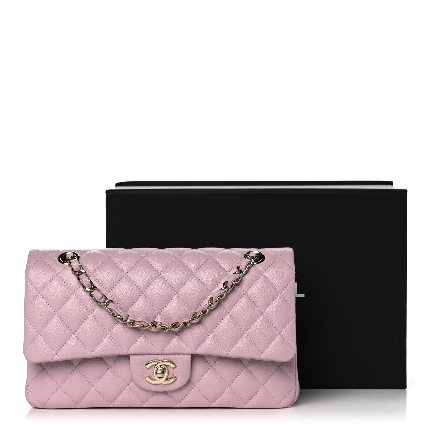 Caviar Quilted Medium Double Flap Light Pink