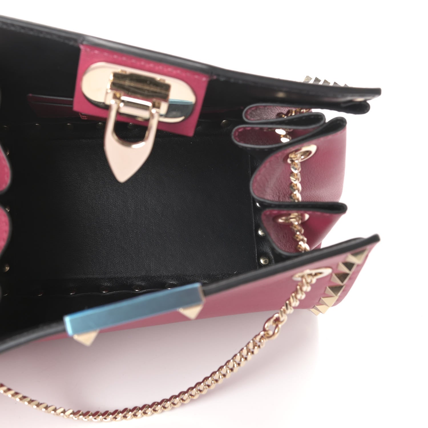 Valentino Garavani Vitello Mini Rockstud Flip-Lock Chain Shoulder Bag Raspberry 5 of 8