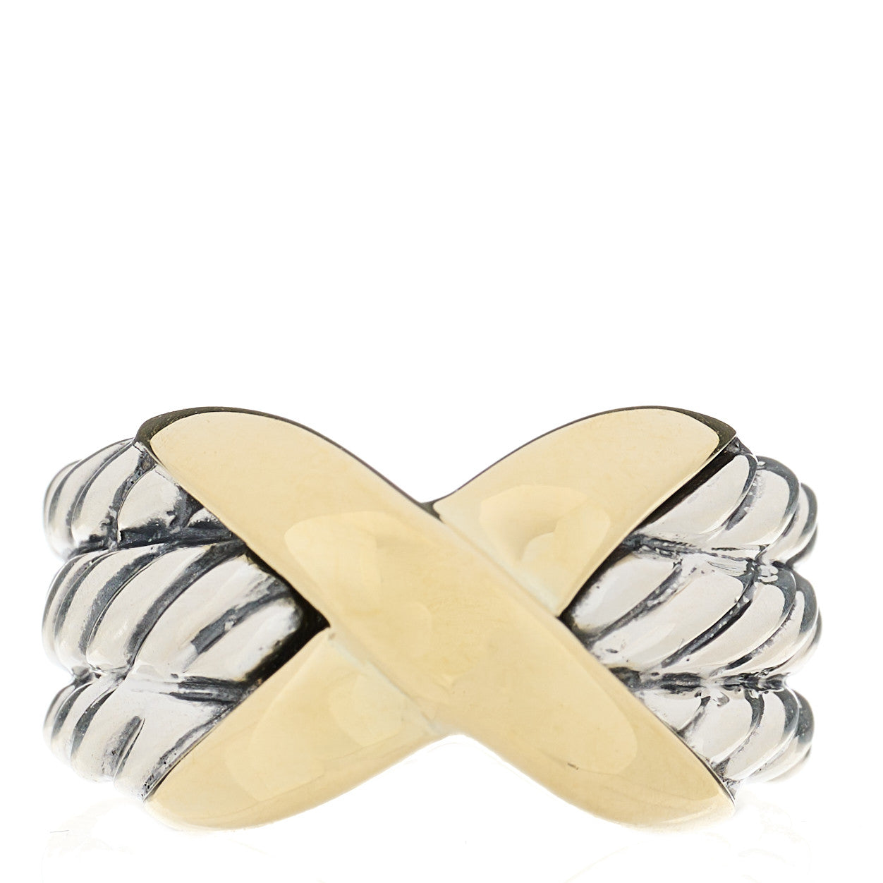 Sterling Silver 14K Yellow Gold X Triple Row Ring 50 5.25