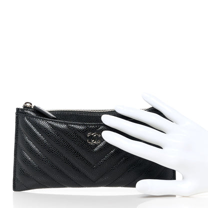 Chanel Caviar Chevron Quilted Zip Pouch Black 2 of 10