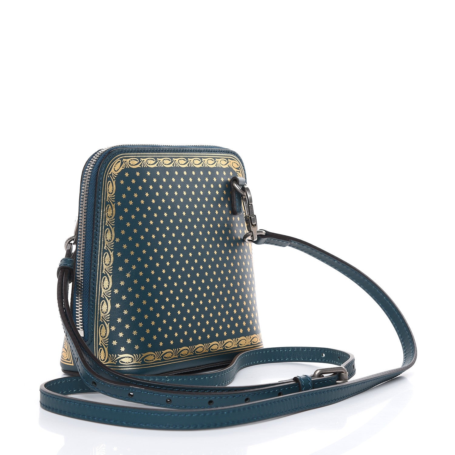 Gucci X SEGA Calfskin GUCCY Stars Mini Dome Shoulder Bag Dusty Turquoise Gold 3 of 9