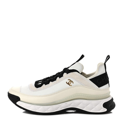 Chanel Velvet Calfskin Mixed Fibers CC Sneakers 39 Ivory Black 1 of 7