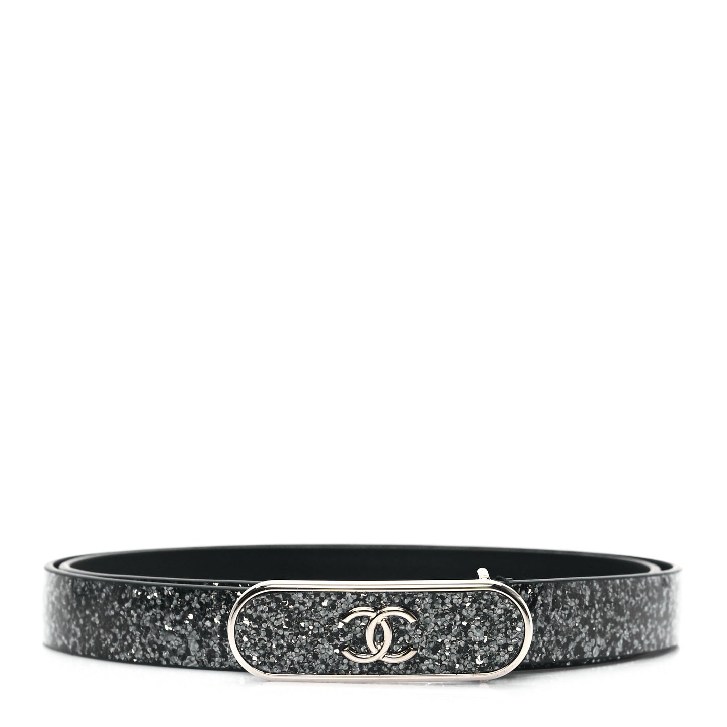 Glitter Calfskin CC Logo Skinny Belt 80 32 Charcoal