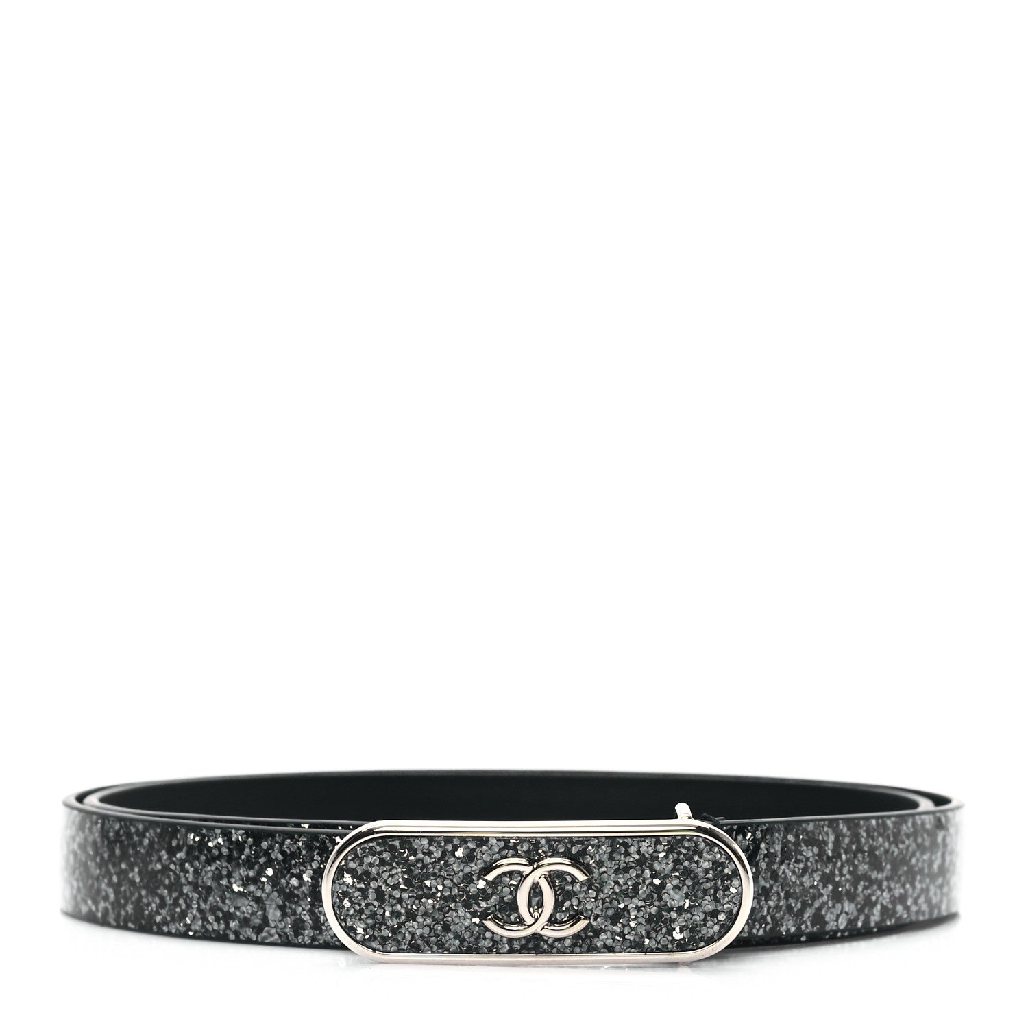 Chanel Glitter Calfskin CC Logo Skinny Belt 80 32 Charcoal 2 of 6