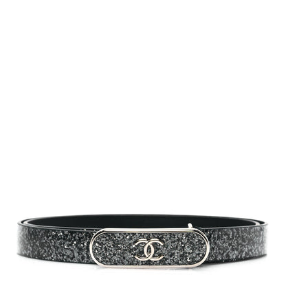 Chanel Glitter Calfskin CC Logo Skinny Belt 80 32 Charcoal 2 of 6