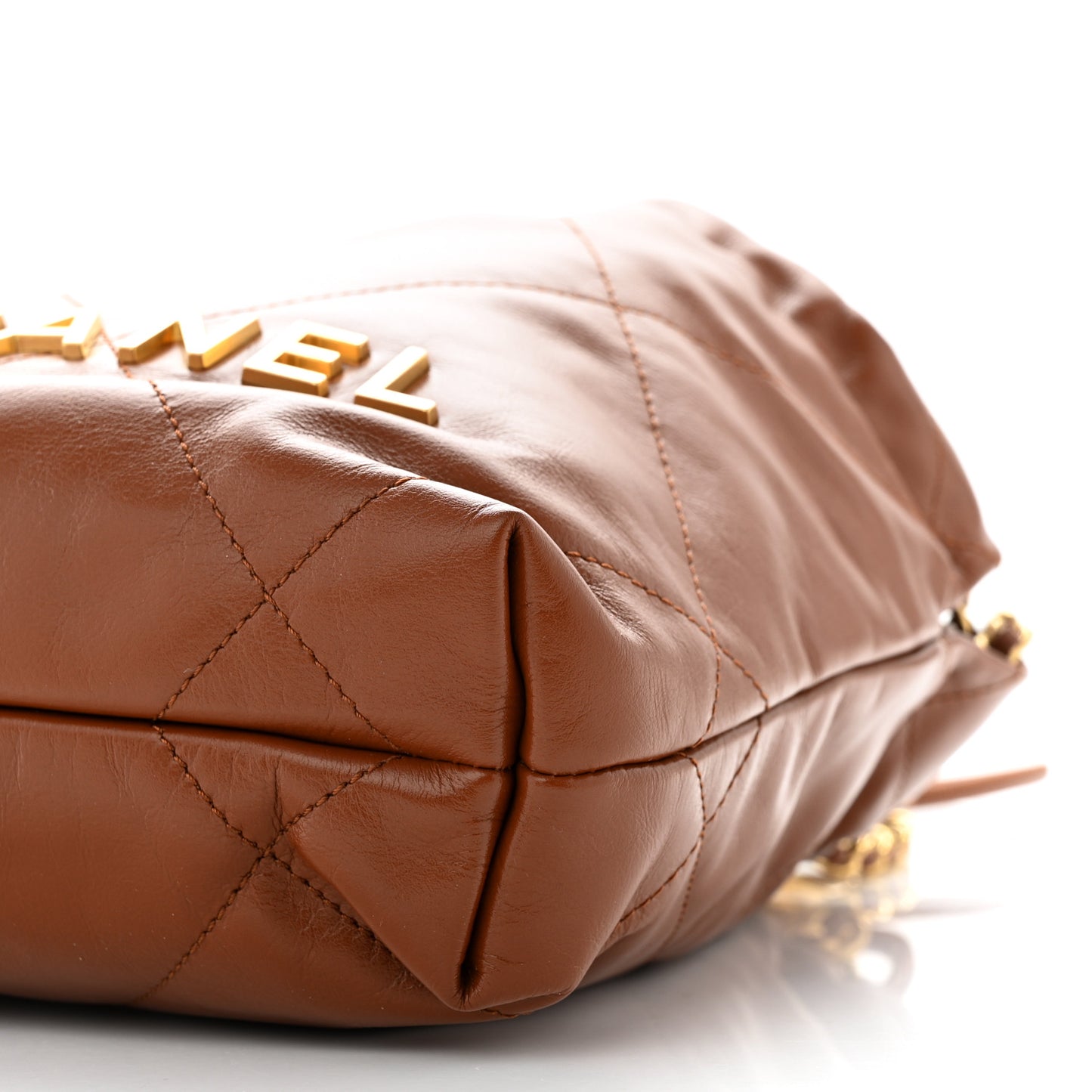 Shiny Calfskin Quilted Mini Chanel 22 Light Brown