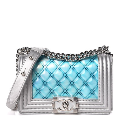 Chanel Metallic Lambskin PVC Quilted Small Boy Flap Blue 1 of 10