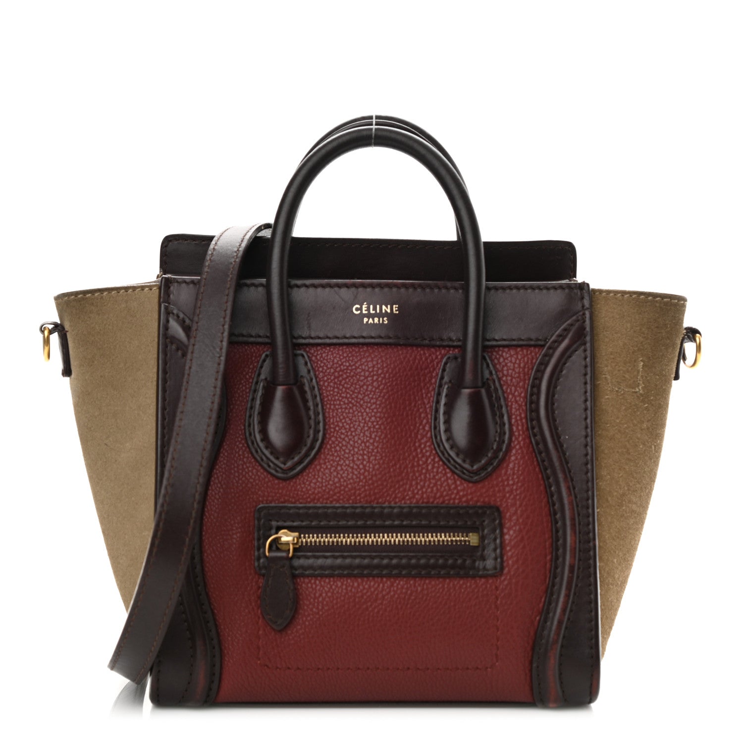 Celine Calfskin Suede Nano Tri-Color Luggage Burgundy 1 of 16