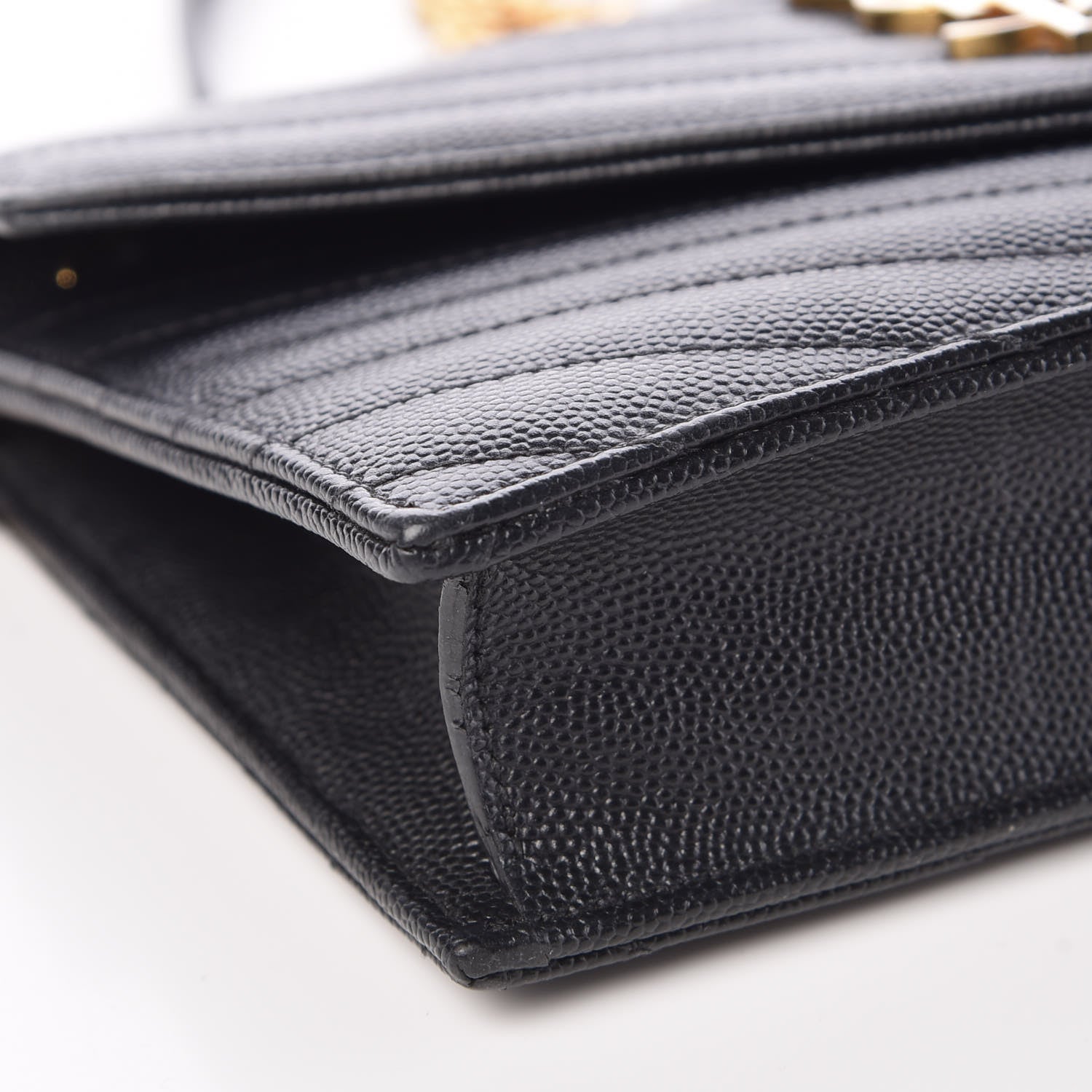 Saint Laurent Grain De Poudre Matelasse Chevron Monogram Envelope Chain Wallet Black 8 of 9