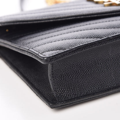 Saint Laurent Grain De Poudre Matelasse Chevron Monogram Envelope Chain Wallet Black 8 of 9