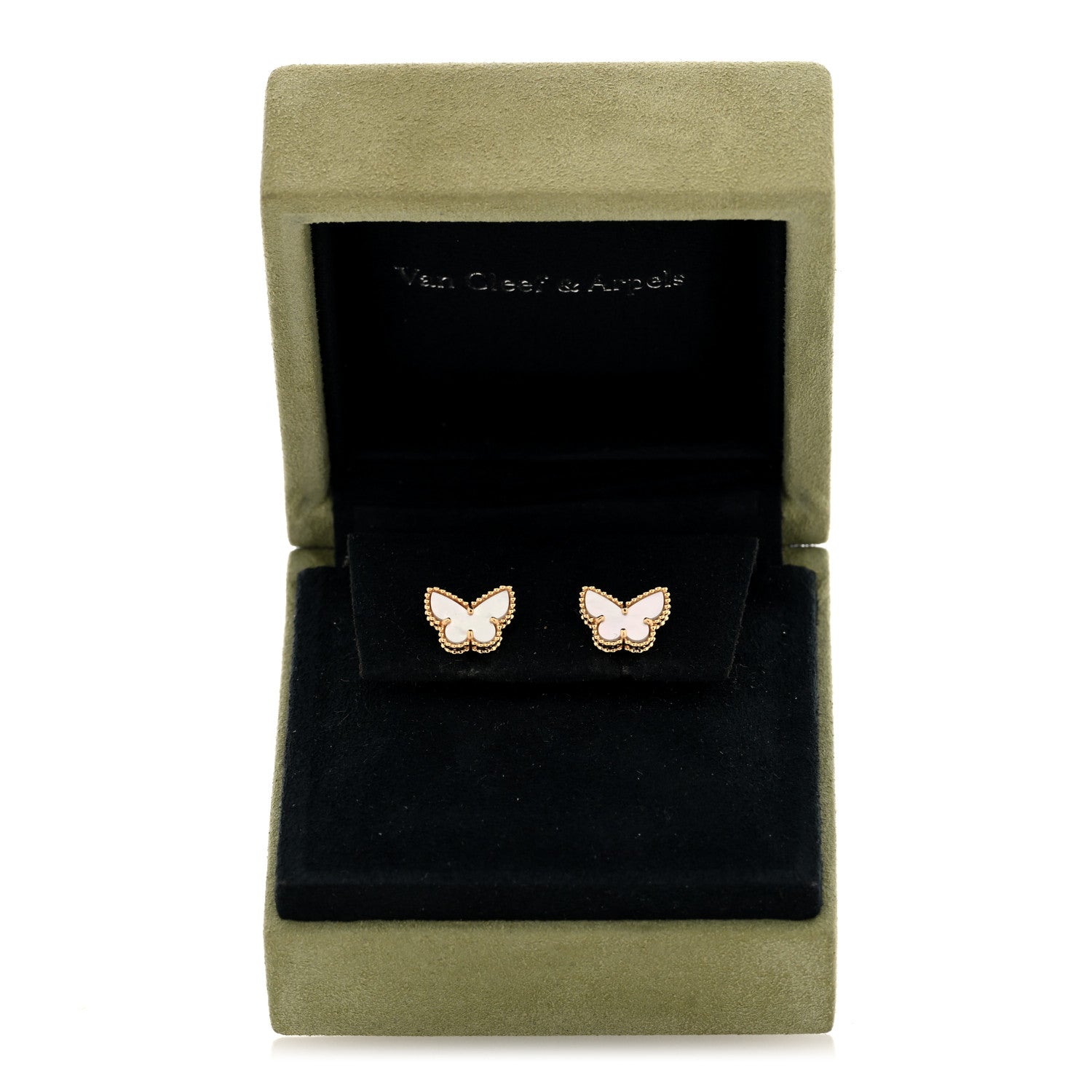 Van Cleef & Arpels 18K Yellow Gold Mother of Pearl Sweet Alhambra Butterfly Earrings 5 of 5