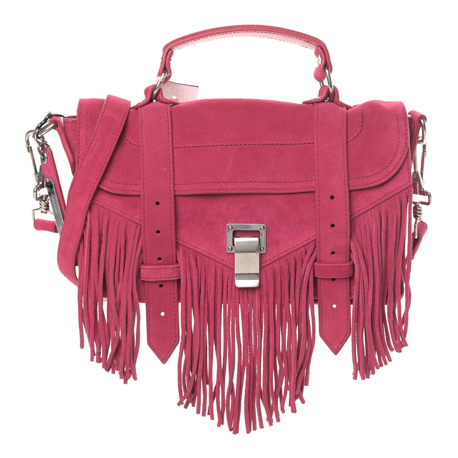 Proenza Schouler Suede Tiny PS1 Fringe Satchel Raspberry 1 of 10