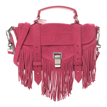 Proenza Schouler Suede Tiny PS1 Fringe Satchel Raspberry 1 of 10