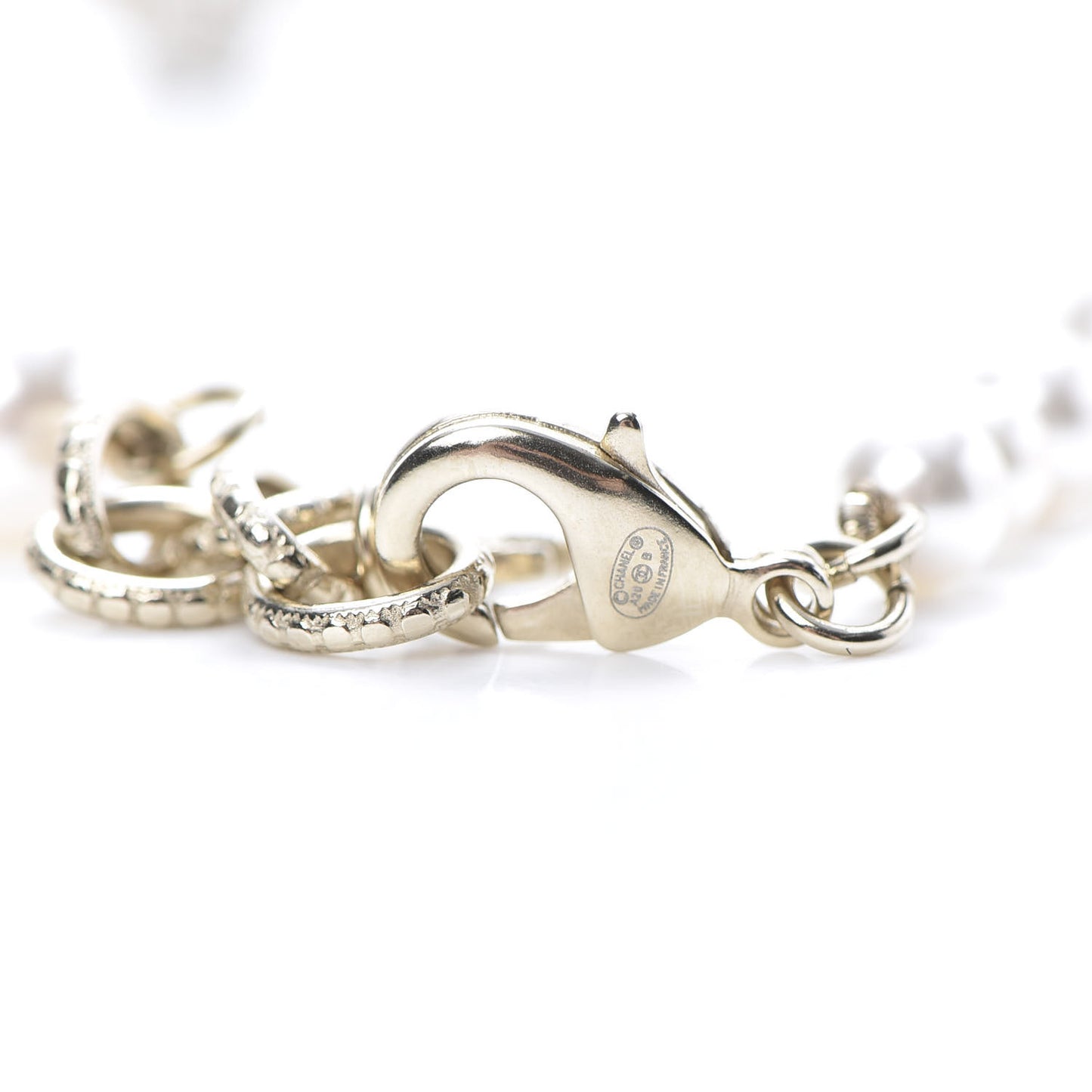 Pearl Baguette Crystal CC Long Necklace Silver