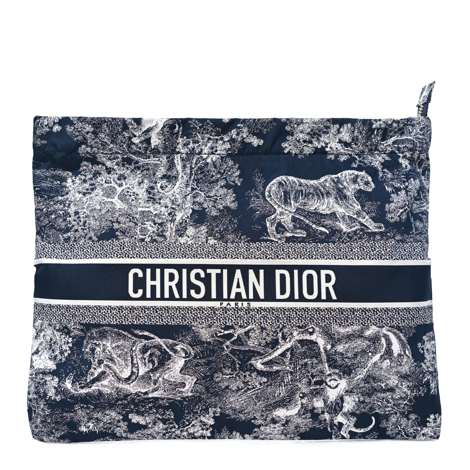 Christian Dior Technical Fabric Toile De Jouy Reverse Diortravel Zipped Pouch Blue Multicolor 1 of 8