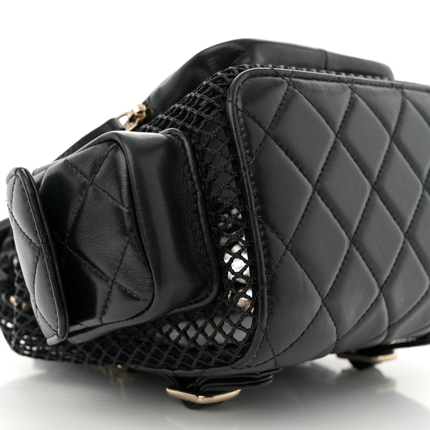 Chanel Shiny Lambskin Mesh Quilted Small Cargo Duma Drawstring Backpack Black 9 of 11