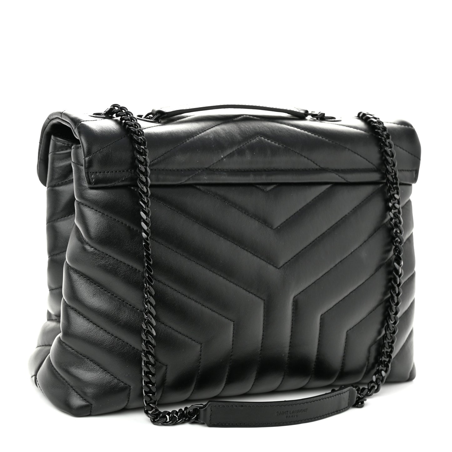 Calfskin Y Quilted Monogram Monochrome Medium Loulou Chain Satchel Black