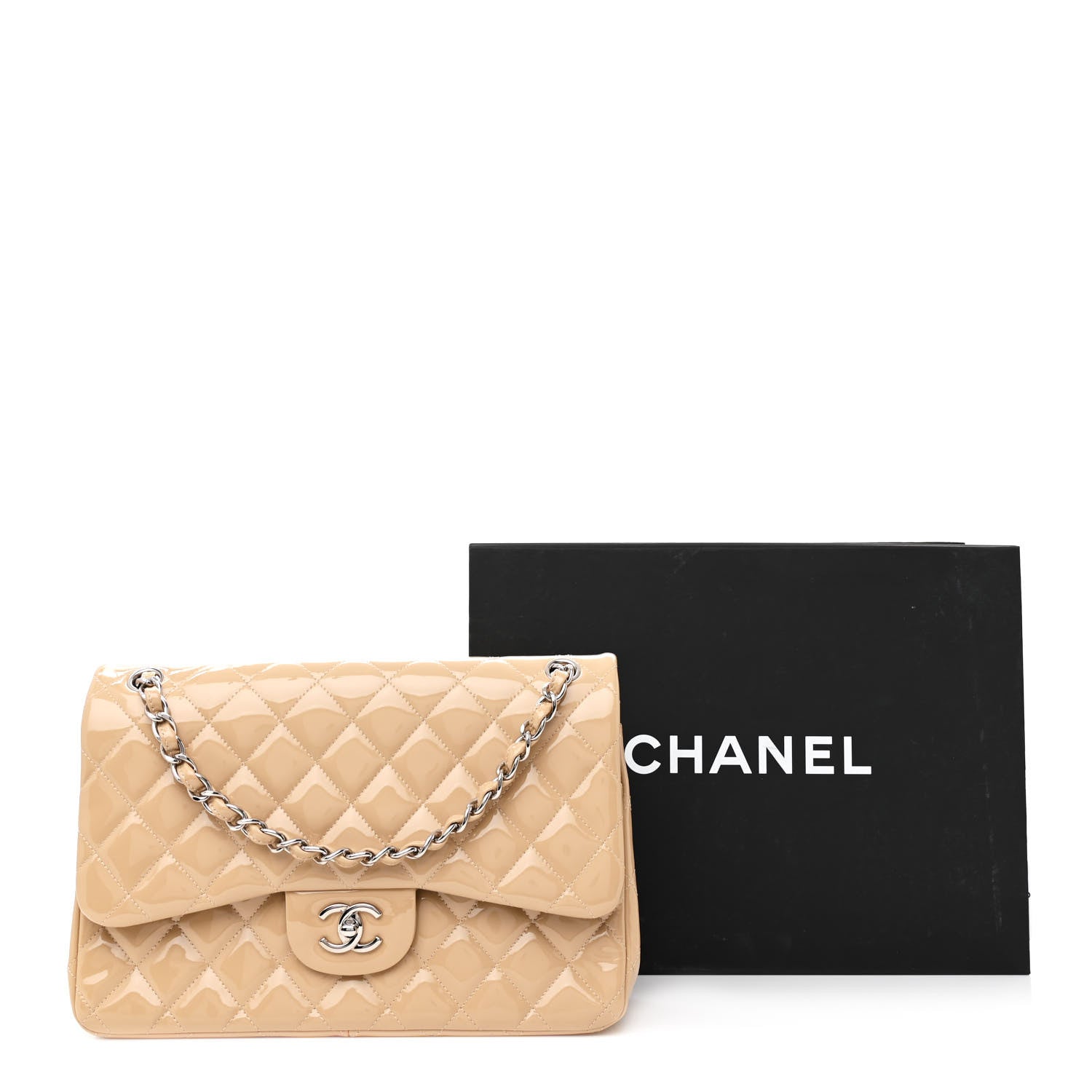 Chanel Patent Quilted Jumbo Double Flap Beige 13 of 13