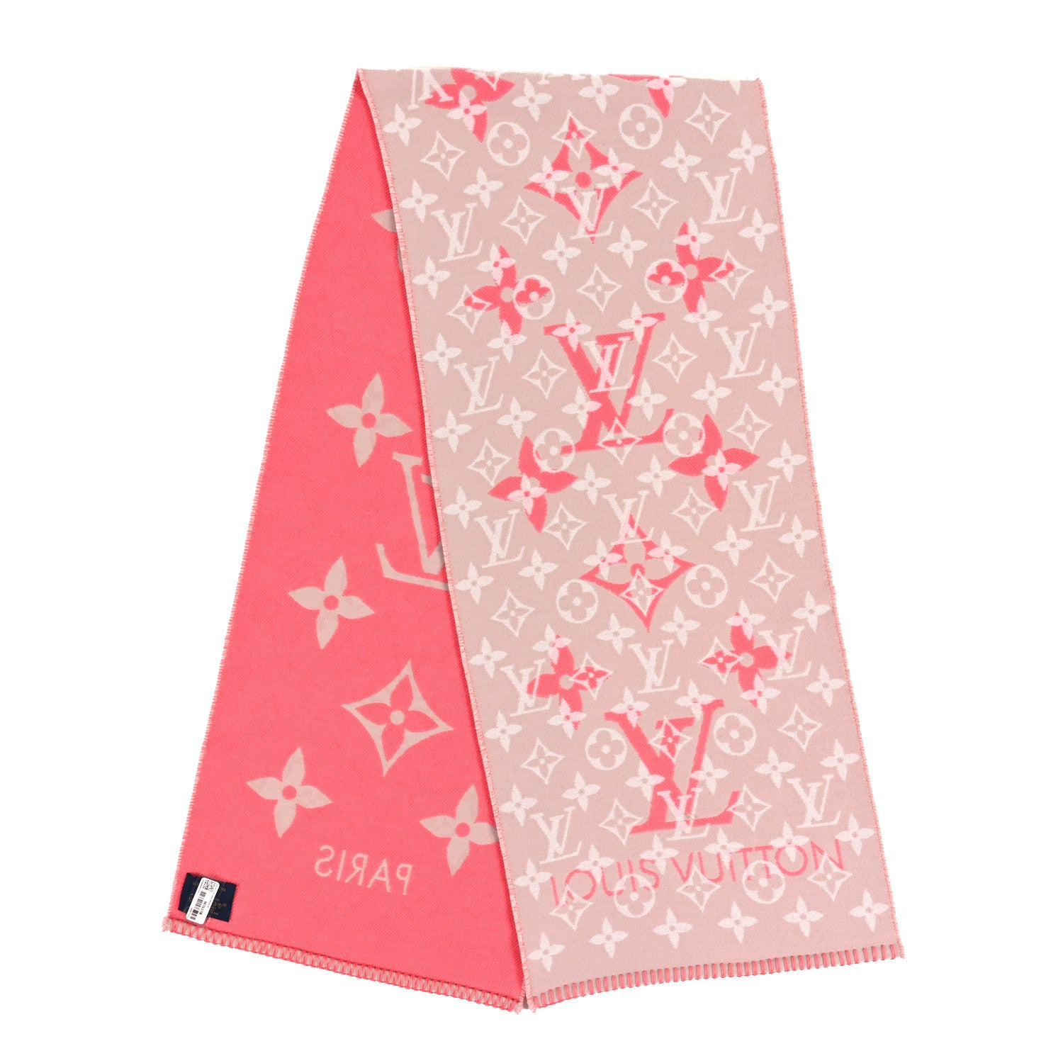 Louis Vuitton Wool Silk Monogram LV Scarf Beige Red 2 of 3