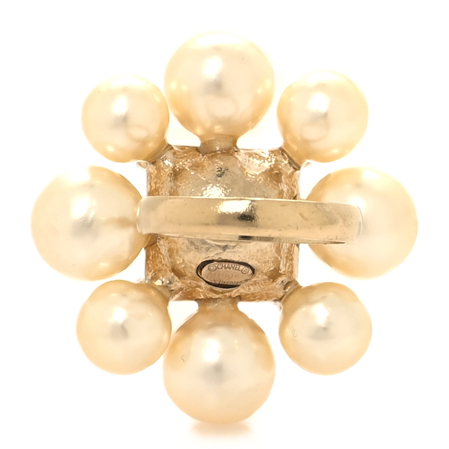 Chanel Pearl Crystal CC Ring 52 6 Orange Gold 3 of 4