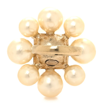 Chanel Pearl Crystal CC Ring 52 6 Orange Gold 3 of 4