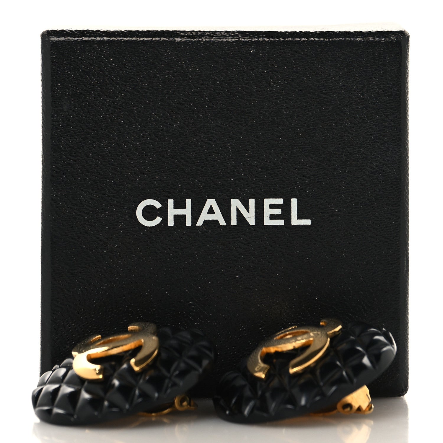 Chanel Enamel Quilted CC Clip On Earrings Black Gold 8 of 10