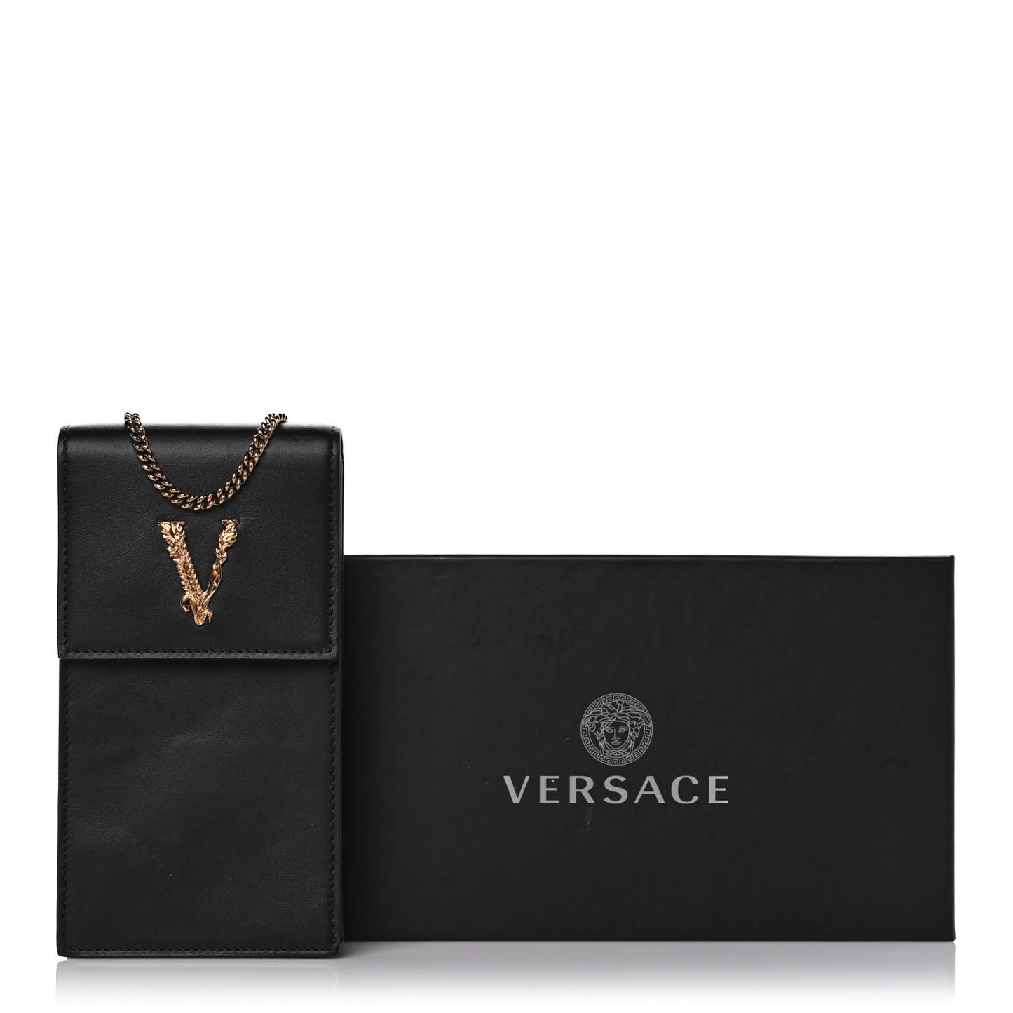 Vitello Medallion Cell Phone Crossbody Black