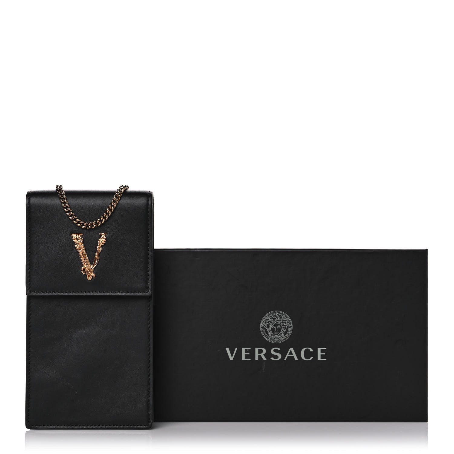 Versace Vitello Medallion Cell Phone Crossbody Black 12 of 12
