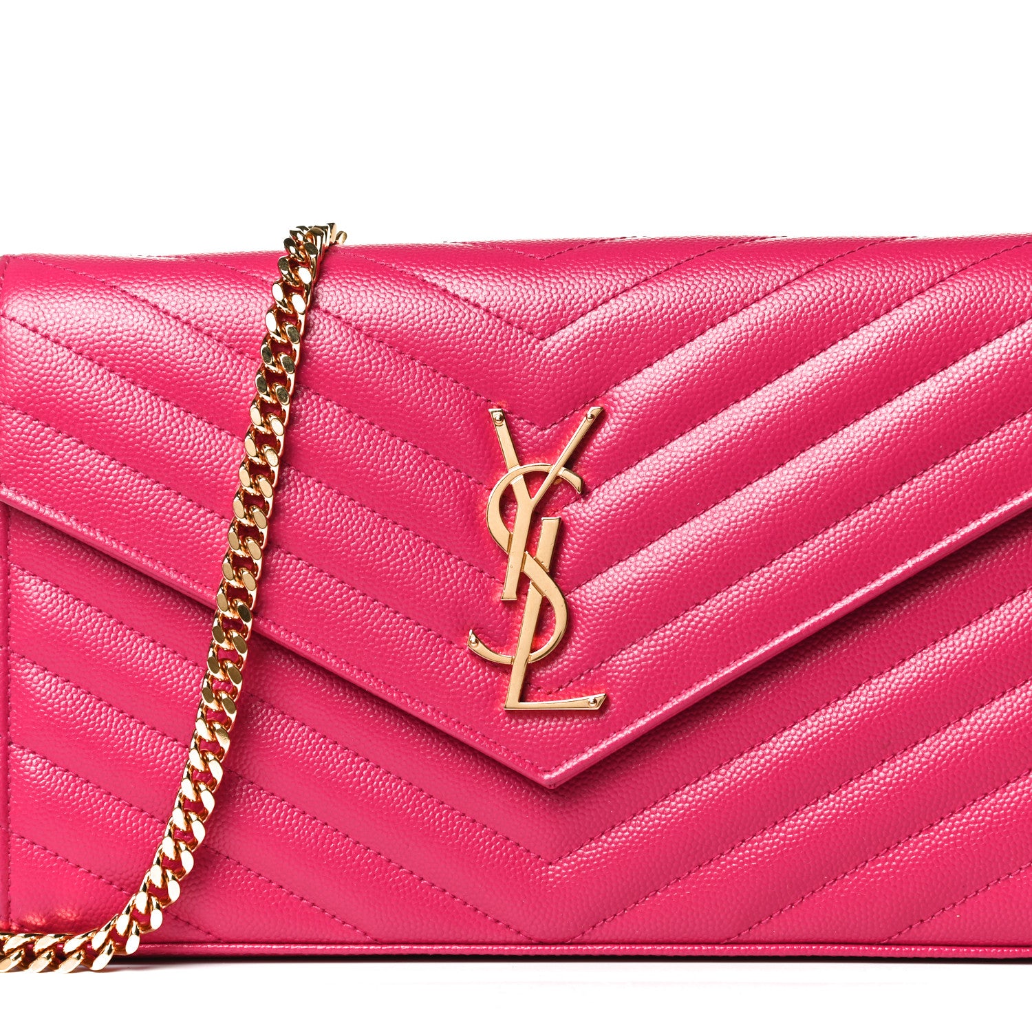Saint Laurent Grain De Poudre Matelasse Chevron Monogram Chain Wallet Bubblegum 8 of 12