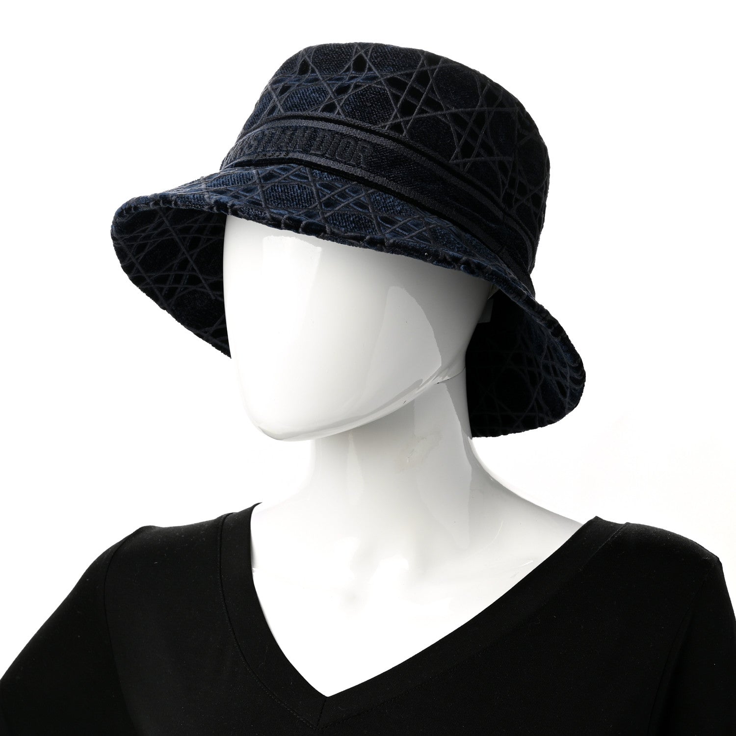 Christian Dior Velvet Cannage Bucket Hat 58 Blue 2 of 8