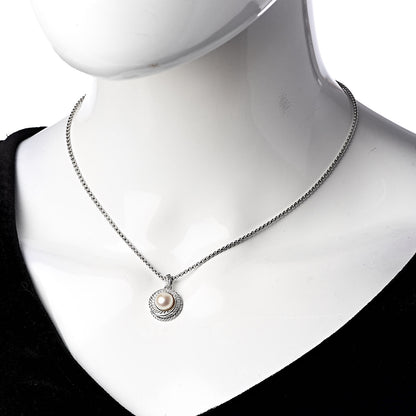 David Yurman Sterling Silver Diamond Pearl 8mm Crossover Pendant Necklace 2 of 4