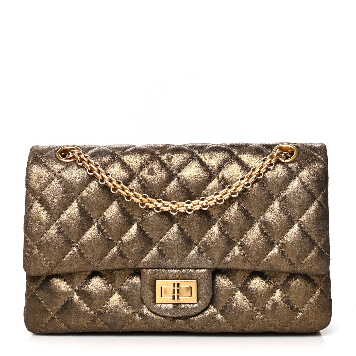 Iridescent Calfskin Quilted 2.55 Reissue 225 Flap Gold