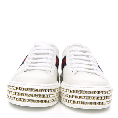 Gucci Calfskin Crystal Web Bee Embroidered Womens Ace Platform Sneakers 38.5 White 2 of 9