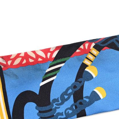 Hermes Silk Fantaisie D'Etriers Twilly Qu Bleu Azur Vermillo 5 of 6
