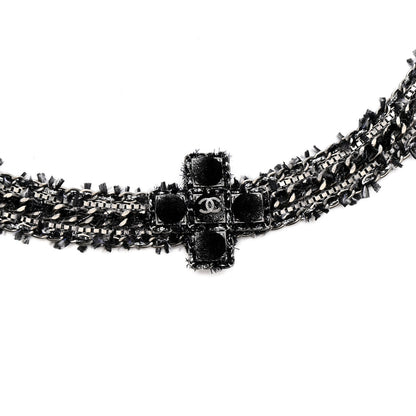 Chanel Gripoix Tweed Velour CC Cross Chain Belt Black Multicolor 3 of 4