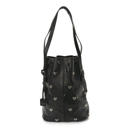 Saint Laurent Lambskin Medium Heart Studded Riva Bucket Bag Black 3 of 9