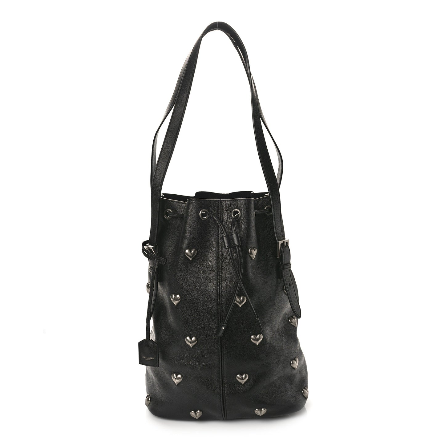 Lambskin Medium Heart Studded Riva Bucket Bag Black