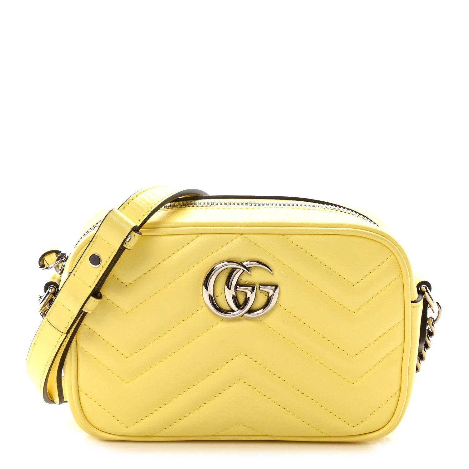 Gucci Calfskin Matelasse Mini GG Marmont Chain Shoulder Bag Banana 1 of 10