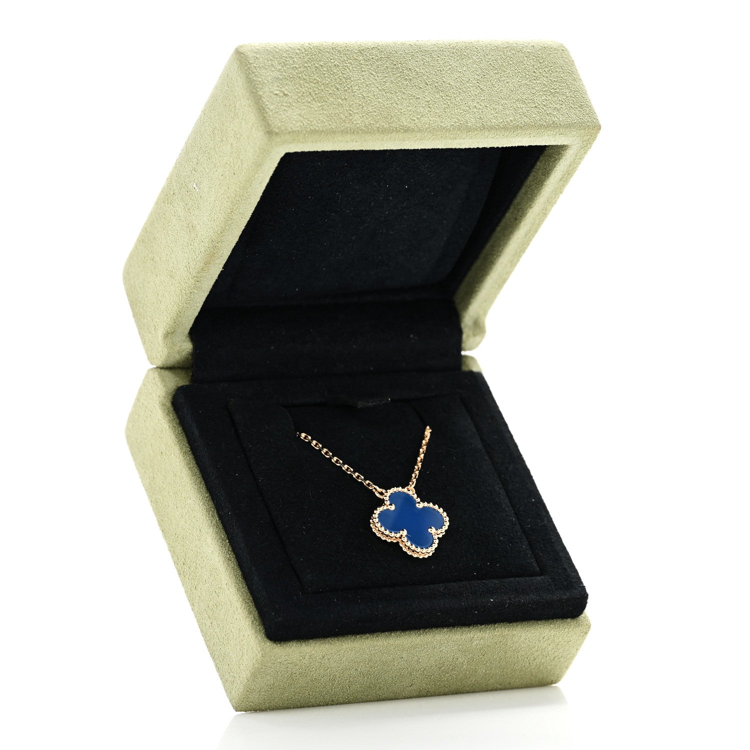 Van Cleef & Arpels 18K Yellow Gold Blue Agate Vintage Alhambra Pendant Necklace 6 of 6