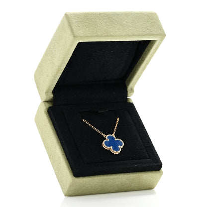 Van Cleef & Arpels 18K Yellow Gold Blue Agate Vintage Alhambra Pendant Necklace 6 of 6