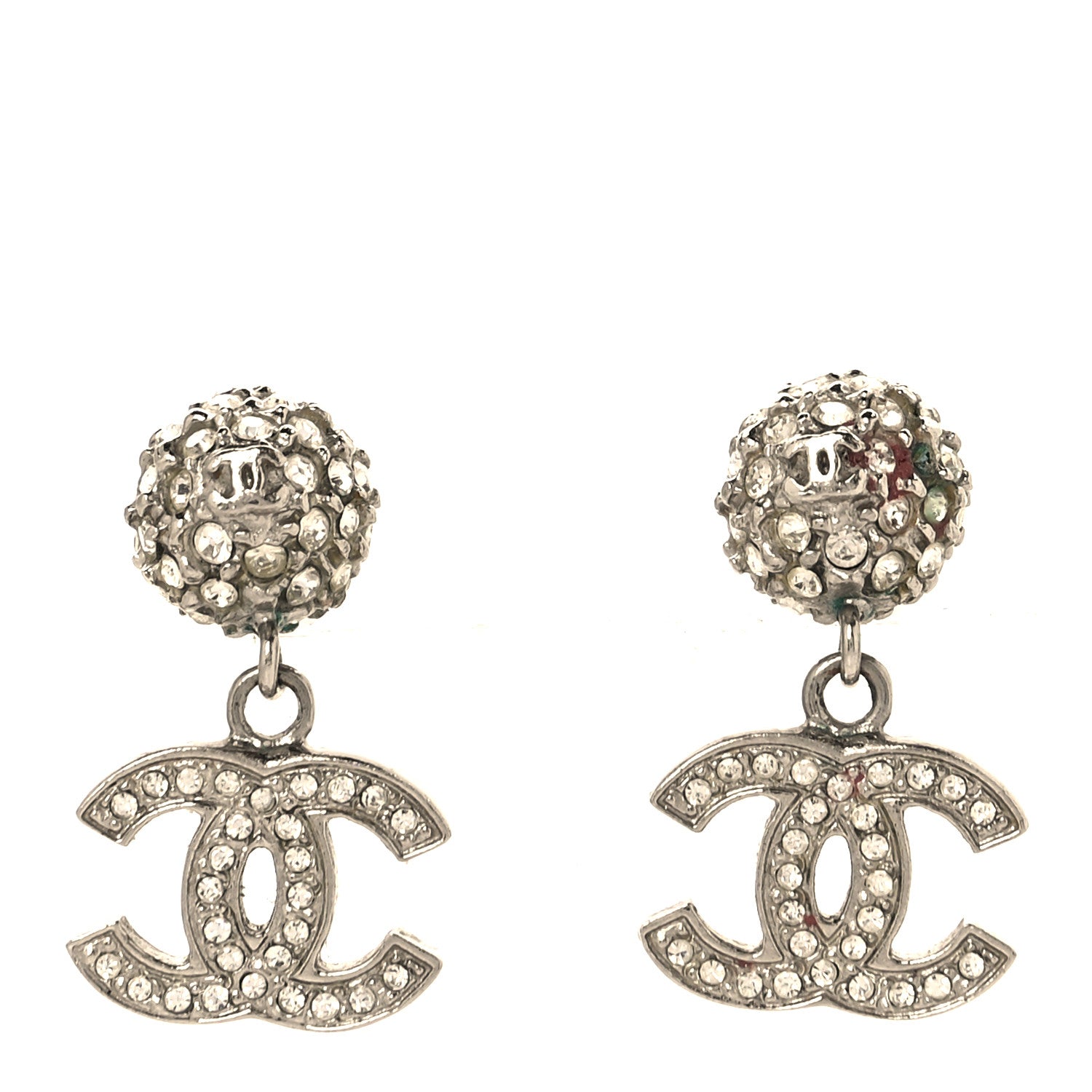 Chanel Crystal CC Drop Earrings Silver 1 of 5