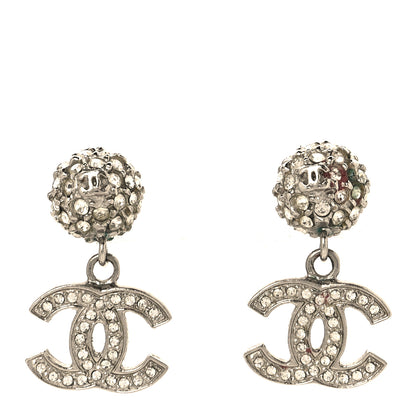 Chanel Crystal CC Drop Earrings Silver 1 of 5
