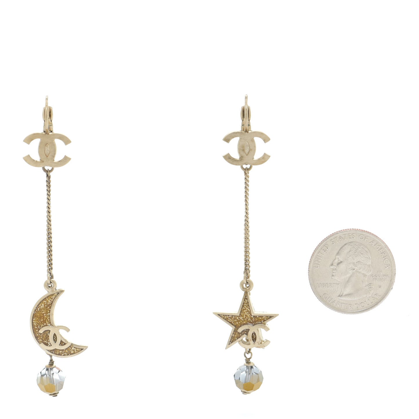Metal Crystal Star Moon Earrings Gold