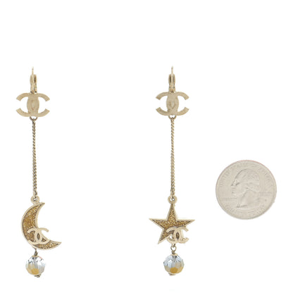 Chanel Metal Crystal Star Moon Earrings Gold 2 of 7