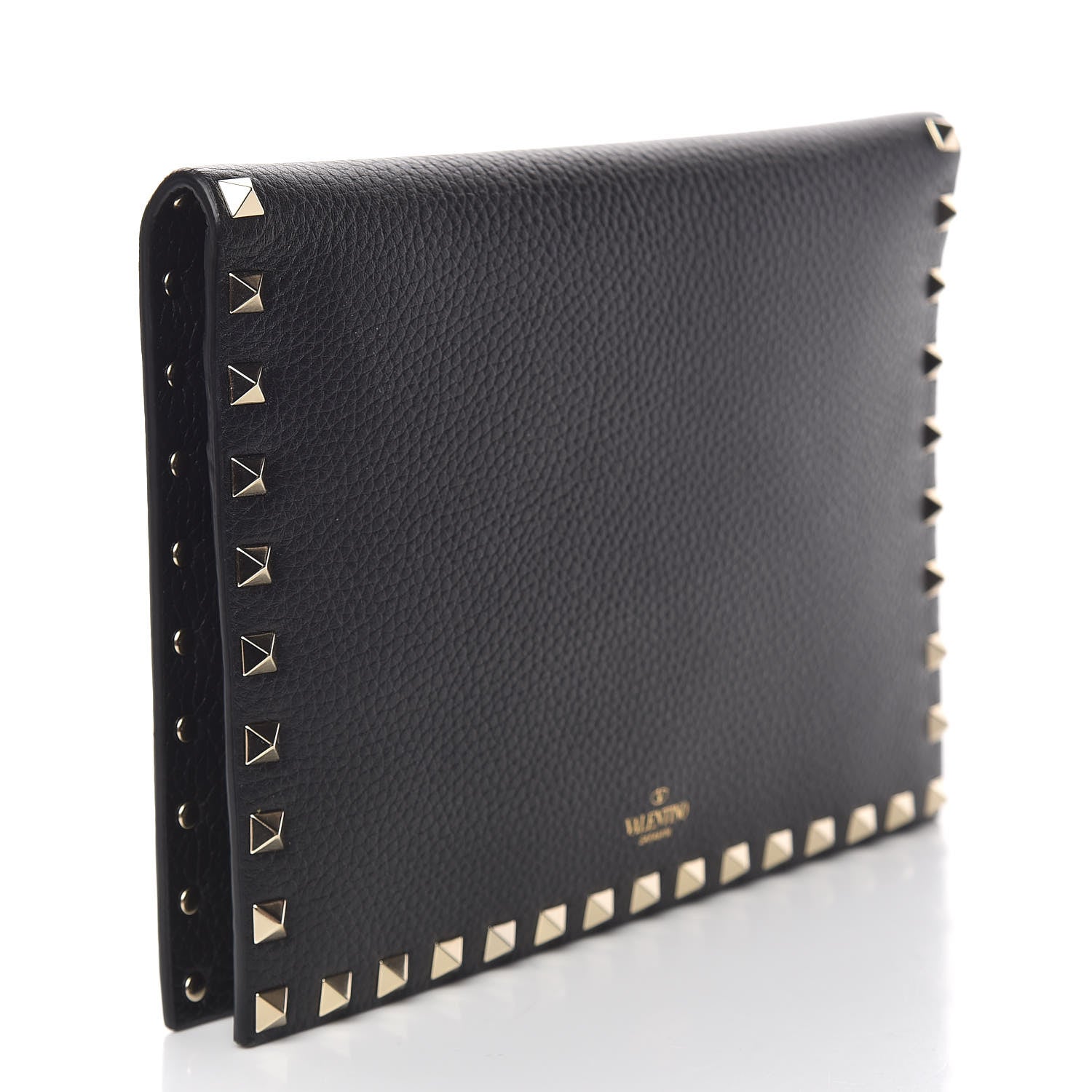 Valentino Garavani Pebbled Calfskin Rockstud Flap Clutch Black 4 of 8